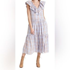 English Factory plaid midi dress with ruffle collar